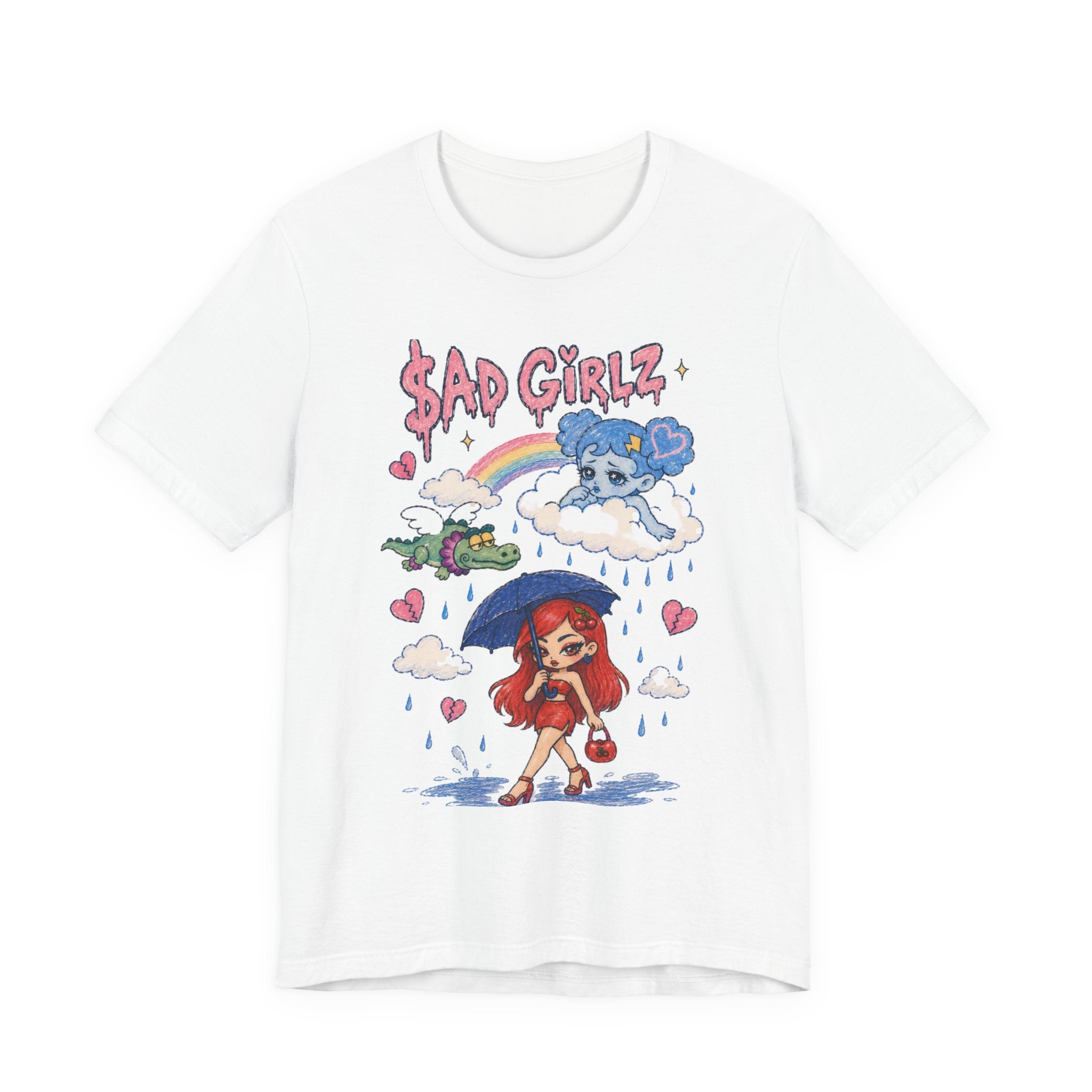 Sad Girlz Regional Mexican Music Graphic Tee – Y2K Hand-Drawn Rainy Heartbreak Shirt