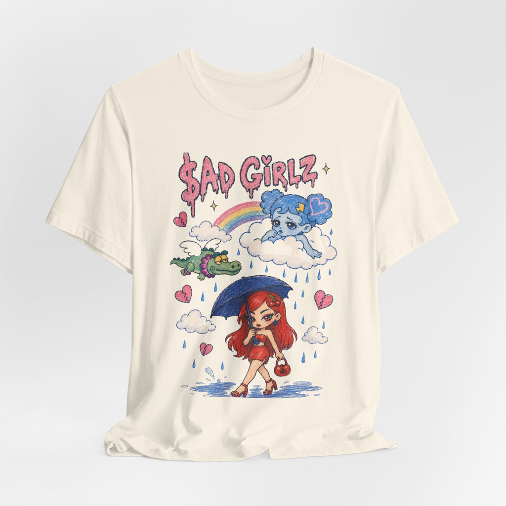 Sad Girlz Regional Mexican Music Graphic Tee – Y2K Hand-Drawn Rainy Heartbreak Shirt