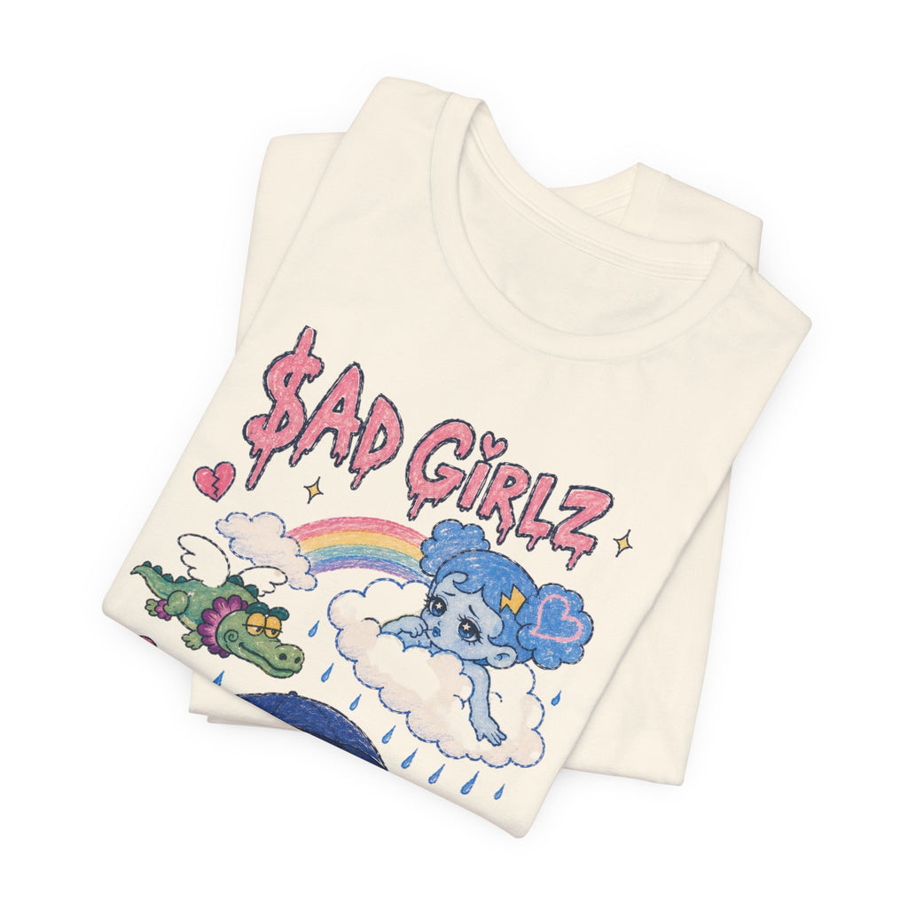 Sad Girlz Regional Mexican Music Graphic Tee – Y2K Hand-Drawn Rainy Heartbreak Shirt