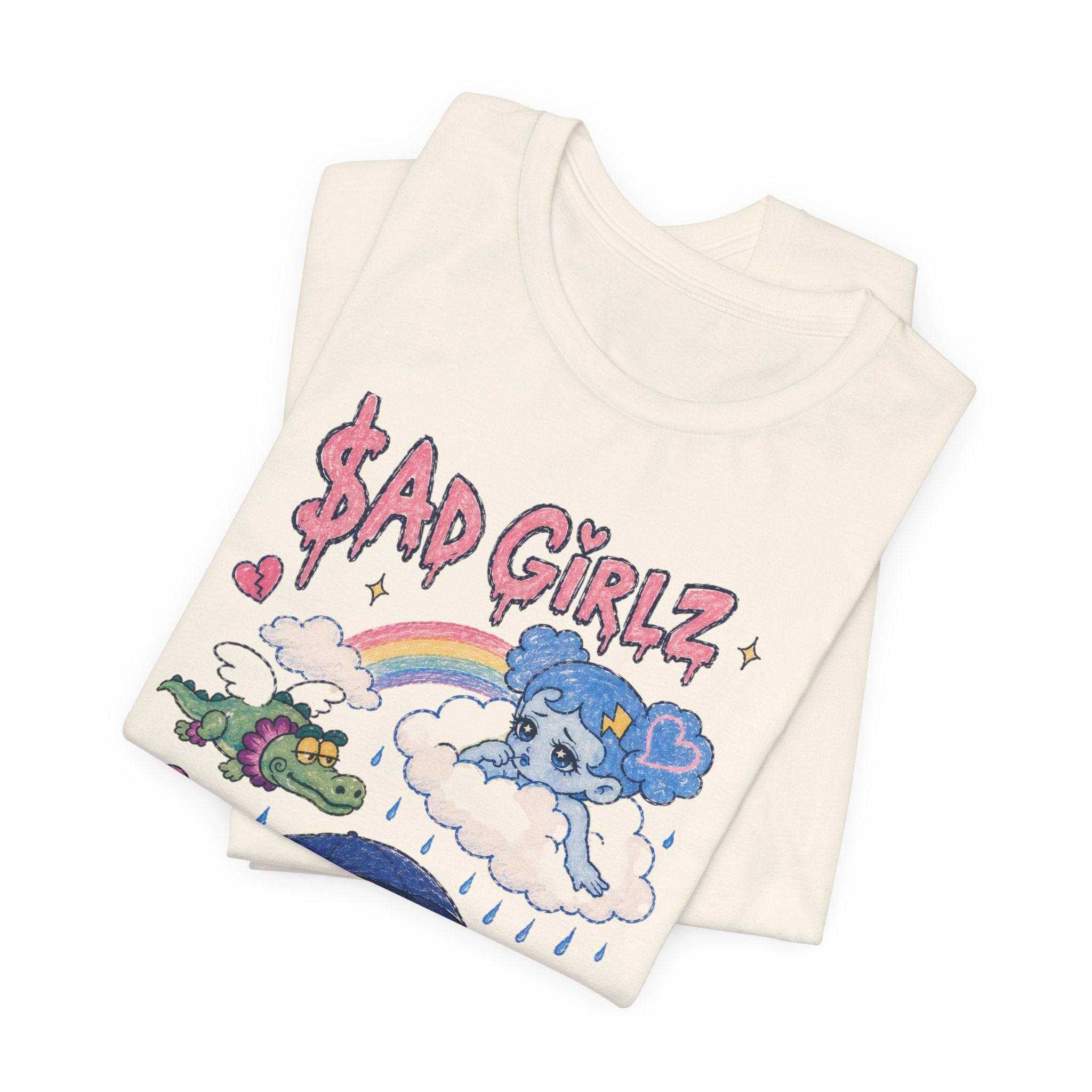 Sad Girlz Regional Mexican Music Graphic Tee – Y2K Hand-Drawn Rainy Heartbreak Shirt
