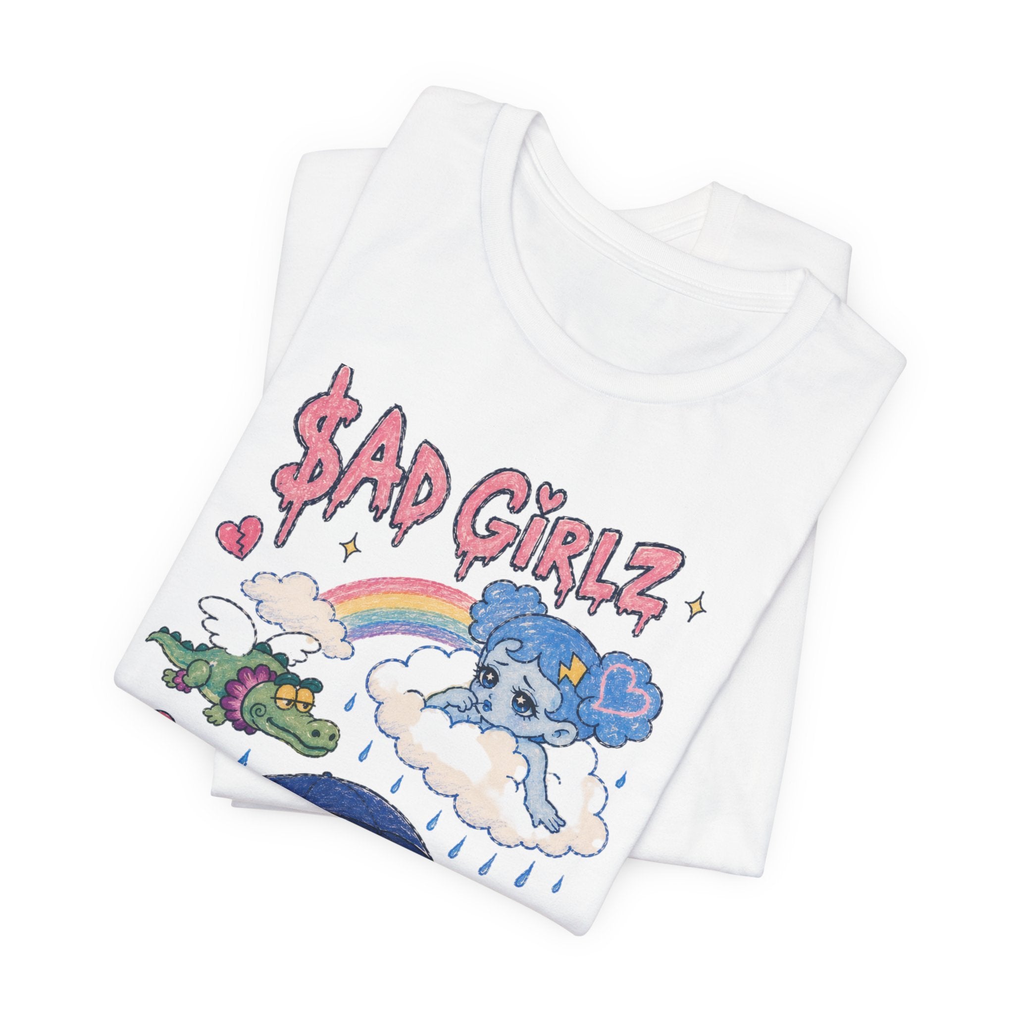 Sad Girlz Regional Mexican Music Graphic Tee – Y2K Hand-Drawn Rainy Heartbreak Shirt