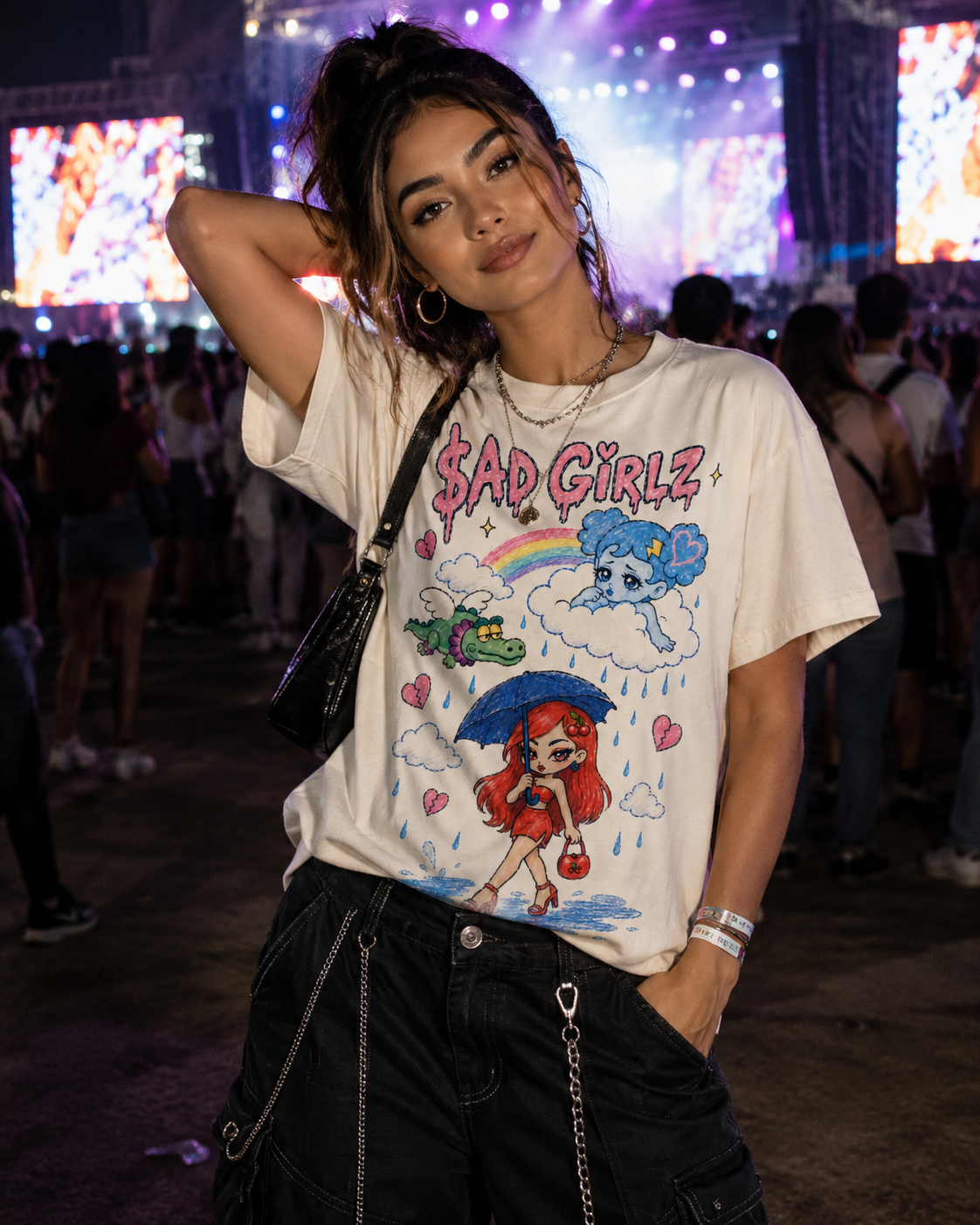 Sad Girlz Regional Mexican Music Graphic Tee – Y2K Hand-Drawn Rainy Heartbreak Shirt