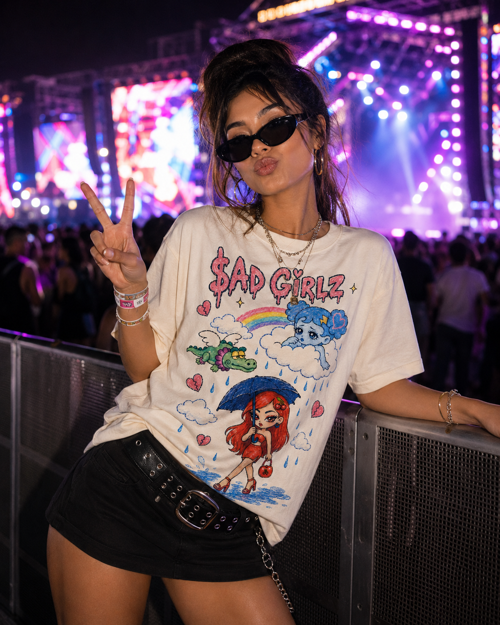 Sad Girlz Regional Mexican Music Graphic Tee – Y2K Hand-Drawn Rainy Heartbreak Shirt