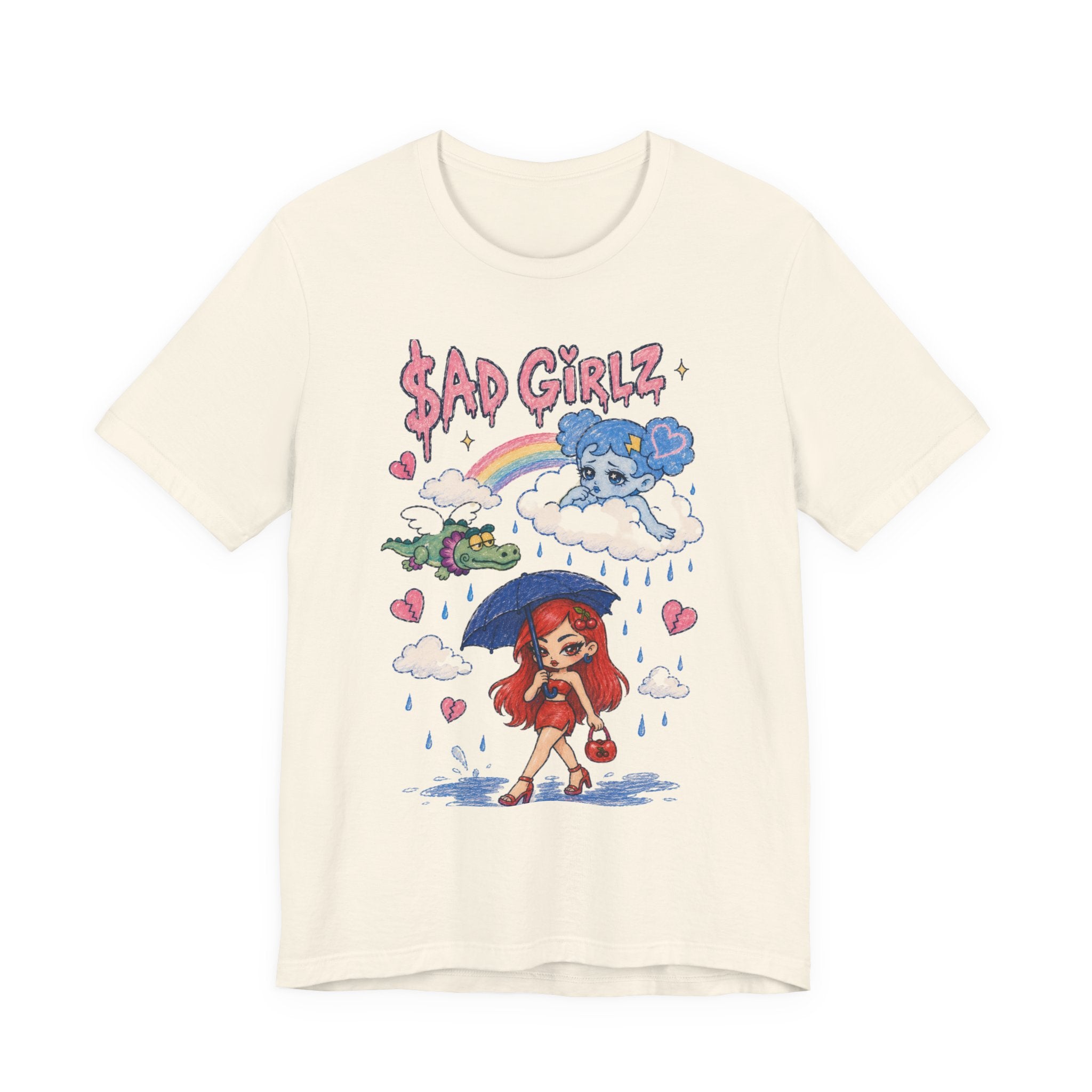 Sad Girlz Regional Mexican Music Graphic Tee – Y2K Hand-Drawn Rainy Heartbreak Shirt