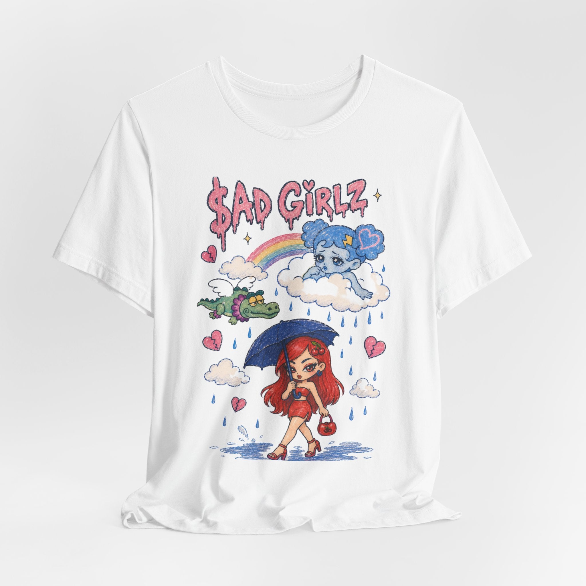 Sad Girlz Regional Mexican Music Graphic Tee – Y2K Hand-Drawn Rainy Heartbreak Shirt
