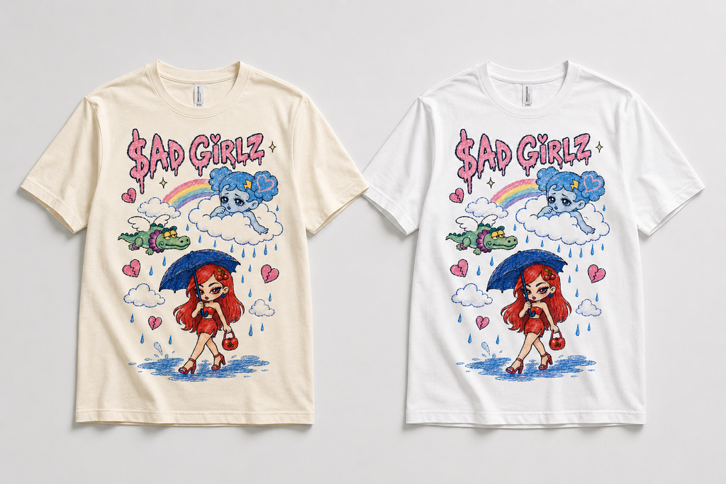 Sad Girlz Regional Mexican Music Graphic Tee – Y2K Hand-Drawn Rainy Heartbreak Shirt